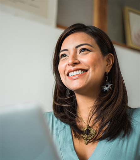 Smiling woman with dark hair