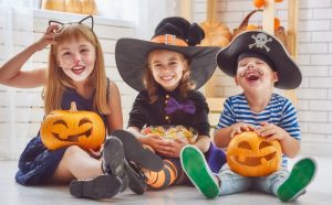 Children with pumpkins.