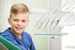 Young boy at dentist in Huntington. 
